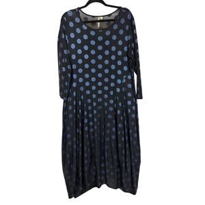 Comfy USA Black Blue Iridescent Dot Scoop Neck Full Skirt Dress XL Made In USA
